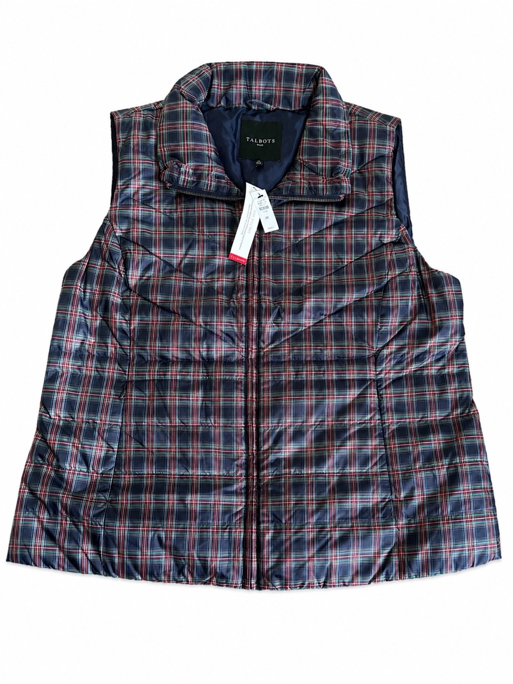 Talbots Quilted Plaid Vest in Navy and Red